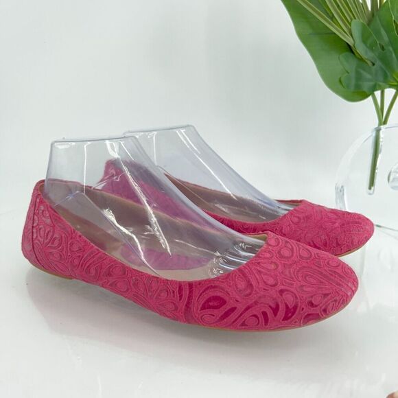 Born Women's Ballet Flat Size 9 Pink Embossed Leather Slip On Shoes - Picture 1 of 15
